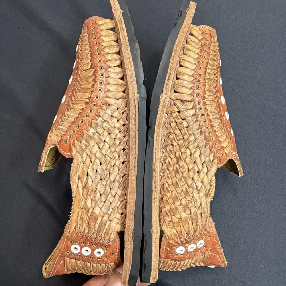 Jalisco Mexican Huaraches Mens 9 NWT Brown Woven Leather Studded Sandals Shoes